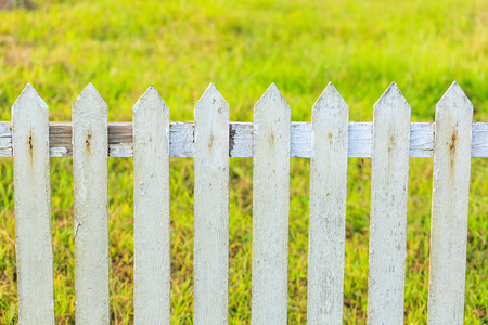 Close up old white fence in gardenの写真素材