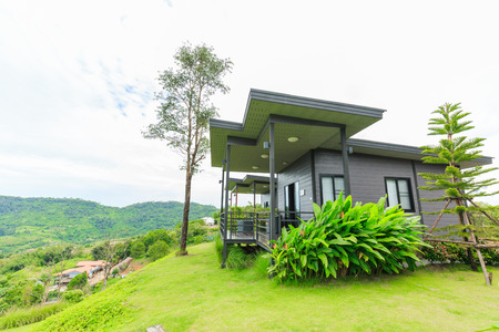 PHETCHABUN, THAILAND  OCTOBER 13 ,2017: Beautiful countryside style resort , Surrounded by misty sea with cleaning facilities and and decorate the garden near the mountain at 180 all day all season Khaokho Resort, Phetchabun Thailandのeditorial素材