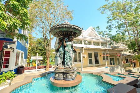 RAYONG, THAILAND - JANUARY 5, 2018 : The fountain at Strawberry Town, a western-style tourist destination surrounded by beautiful nature, mountains and plenty of activities for leisure travelerのeditorial素材