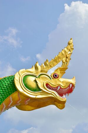 green head nagas in the thai templeの写真素材