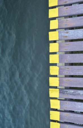 Wooden footbridge and seaの写真素材