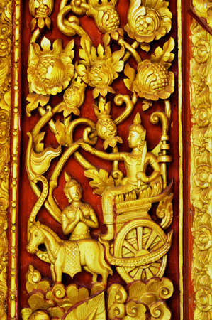 Traditional Thai style carving and painting art at the templeのeditorial素材
