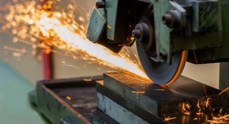 grinding machine on work and sparkの写真素材