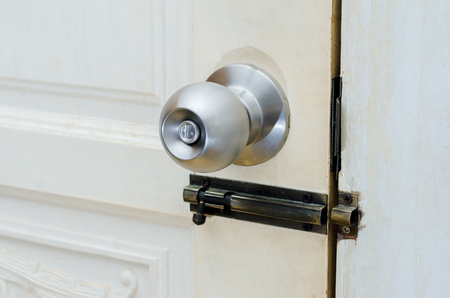 Knob door wooden door White stainless door knob or handle, hand knob door hand press door lock knobの写真素材