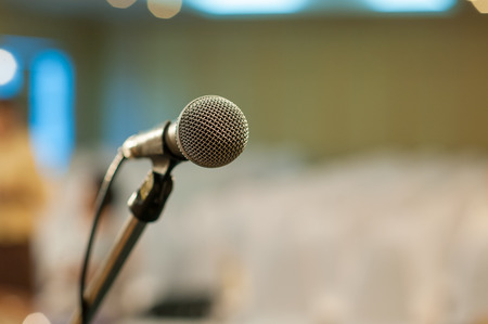 communication microphone on stage against a background of auditorium Concert stageの写真素材