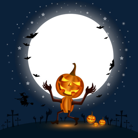 Halloween Holidays calabash Gourd in front of the big moon with a cloud below In the night with a star full of blueのイラスト素材