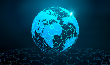 network global Earth Communications network map of the world Blue map Dark blue background map world vector global logistics networkの写真素材
