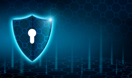 Vector blue shield Business concept of data protection Blue shield  blue backgroundの写真素材