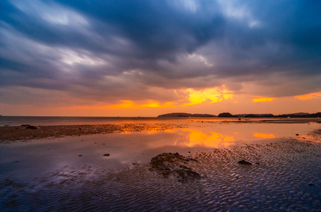 Beach sea evening cloudy at Ao Nang Krabi, Thailandの写真素材