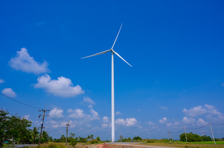 wind turbine energy  Green ecological power energy generation. Wind farm eco field Beautiful sky Hua Sai District Nakhon Si Thammarat Thailandの写真素材