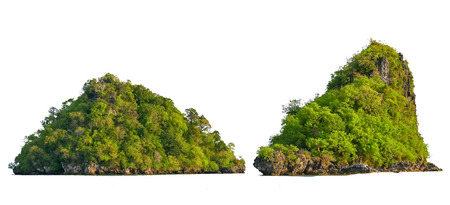 Isolate the island in the middle of the green sea white background separated from the backgroundの写真素材
