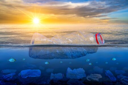 Plastic waste on the beach, sea, concept of nature and environment preservationの写真素材
