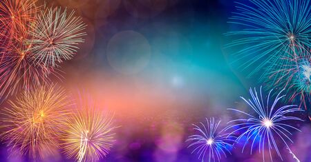 Abstract  Background With Fireworks.Background of new years day celebration Many colorfulの写真素材