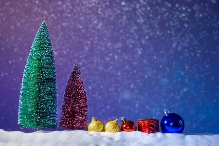 Merry christmas and happy new year greeting background. Christmas Lantern On Snow With Firの写真素材