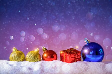 Merry christmas and happy new year greeting background. Christmas Lantern On Snow With Firの写真素材