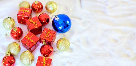 Merry christmas and happy new year greeting background. Christmas Lantern On Snow With Firの写真素材