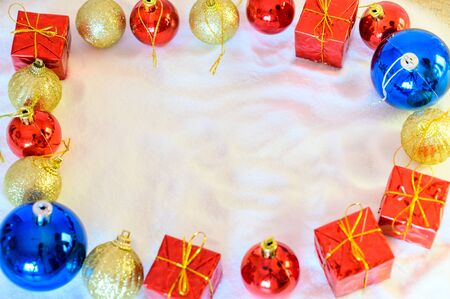 Merry christmas and happy new year greeting background. Christmas Lantern On Snow With Firの写真素材