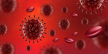 Covid-19 Coronavirus virus in red bloodの写真素材