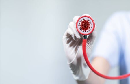 corona virus, covid-19 Female doctor with tools, white backgroundの写真素材