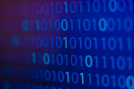binary number, computer on blue background screen concept, internet and computer technology