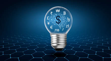 Money making idea dollar symbol a light bulb with a brain inside thinking of earning moneyの写真素材