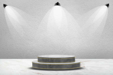 Stage or podium mortar There is a spotlight that shines Searchlighted podium for presentation and award ceremonyの写真素材