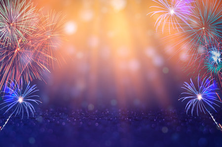Abstract Background With Fireworks.Background of new years day celebration Many colorfulの写真素材