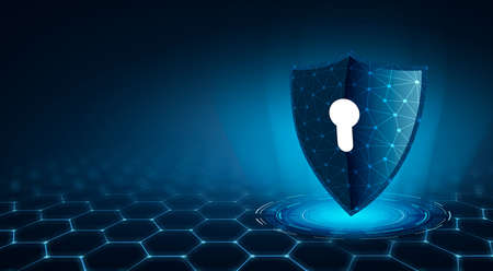 shield with key inside on blue background The concept of cybersecurity the Internetの写真素材