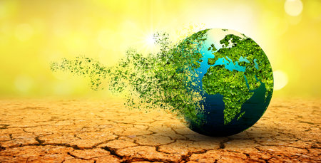 A world that is collapsing and disintegrating the concept of environmental conservation.の写真素材