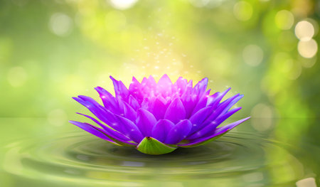 lotus white light purple floating light sparkle backgroundの写真素材