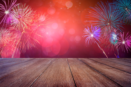 Celebration Table With Fireworks colorful celebration backgroundの写真素材