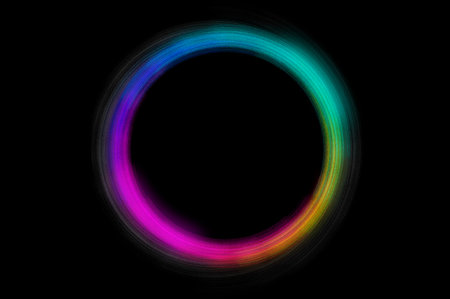 colorful circle frame circle light frame on black backgroundの写真素材