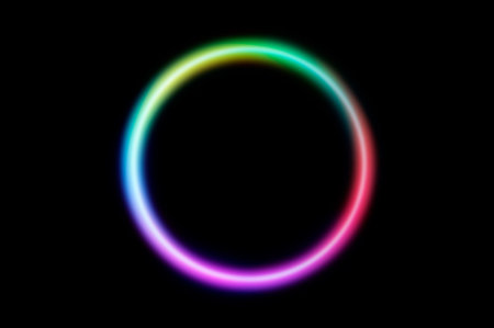 colorful circle frame circle light frame on black backgroundの写真素材