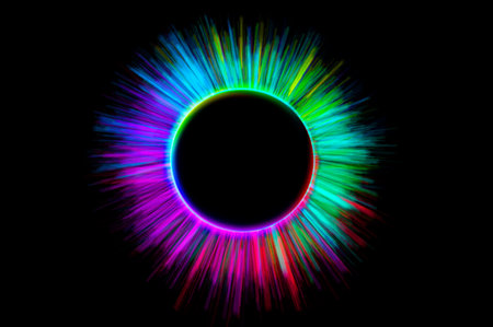 colorful circle frame circle light frame on black backgroundの写真素材