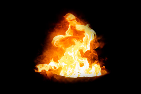 pile of flames on a black backgroundの写真素材