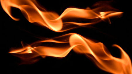 fire background burning flame frame on a black backgroundの写真素材