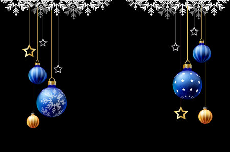 Merry Christmas frame ball on black backgroundの写真素材