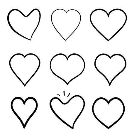 Hand drawn line heart on white background. Isolatedのイラスト素材