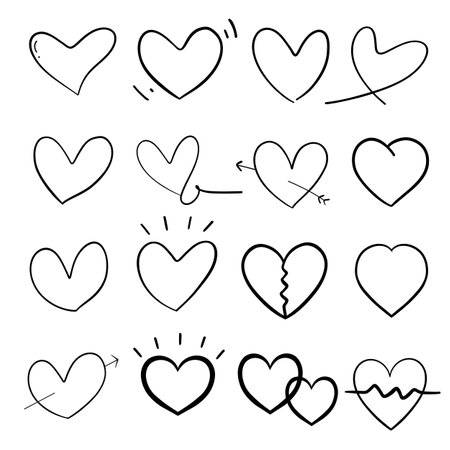 Hand drawn line heart on white background. Isolatedのイラスト素材