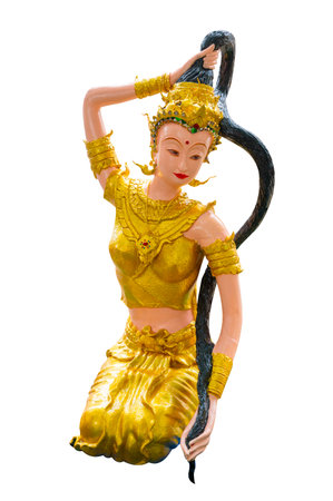 Phra Mae Thorani Isolate Angel in Buddhism on a white backgroundの写真素材