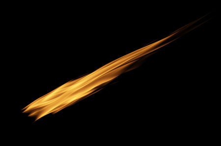 Flames on black background. Fire blaze flames on black background. Fire burn flame isolated, abstract texture. Flaming explosion effect with burning fire.の写真素材
