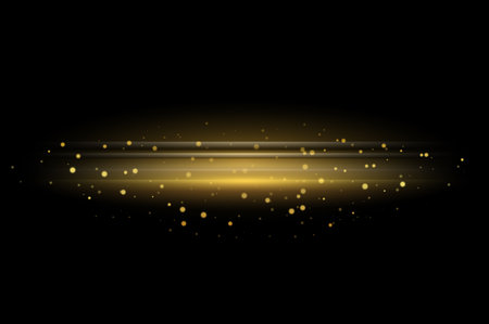 Golden Light Streaks with Sparkling Particles on Black Background Elegant Glow Effect for Luxury Designs.の写真素材
