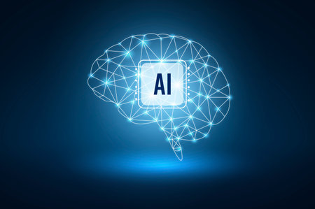 Illustration of an abstract futuristic background with digital technology and artificial intelligence concepts. The text AIの写真素材