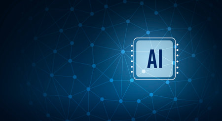 Illustration of an abstract futuristic background with digital technology and artificial intelligence concepts. The text AIの写真素材