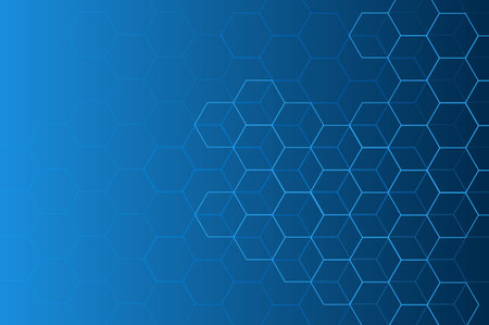 Blue background, light, hexagon Blue pastel medical and tech background with hexagon pattern and bright sparkles. Realistic vector abstract bg with honeycomb geometric cell texture for medicine and science technology design.のイラスト素材