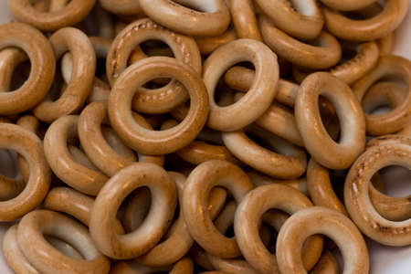 Small dryers. Dried bagels. Background. Lots of dried bagels.の写真素材