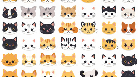 Set of cute cartoon cat faces with different emotions. Veterinary medicine. Generative AIの素材