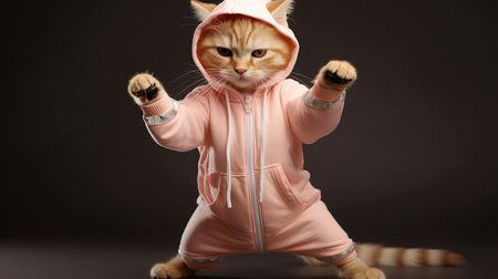 Cute ginger cat in pink hoodie. Close-up. Pet, Animals. Generative AIの素材