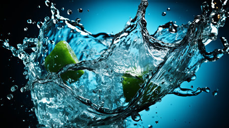 Close-Up Dynamic Water Droplets. Water splash. Healthy lifestyle conceptの素材