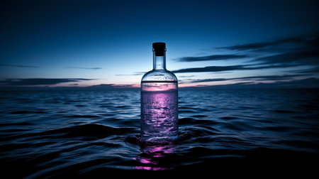 Tranquil Sunset. Mineral Water Bottle Embracing Harmony and Well-being in Natures Soft Light. Healthy lifestyle conceptの素材